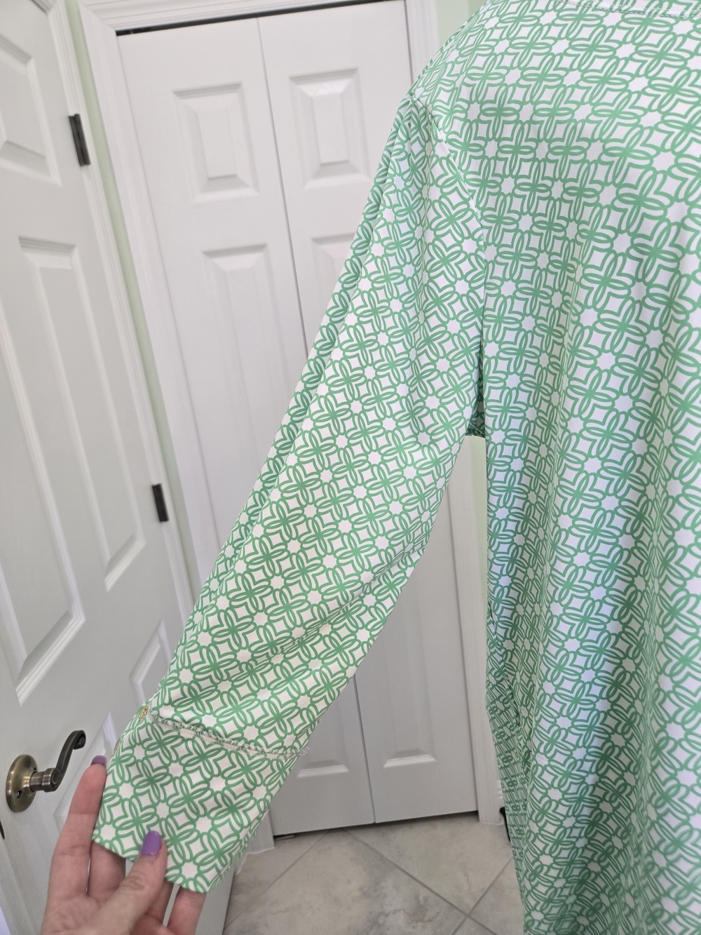 Lilly Pulitzer Chilly Lilly Solia UPF 50 Green White Geometric LS Dress XXL - Picture 6 of 14
